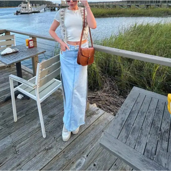 Agolde Denim Maxi Skirt SIZE 27 Jean Western Rigid Country Festival $258 FLAW - Picture 6 of 12